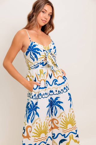 VACAY GLOW IVORY BLUE WOVEN JUMPSUIT - By Baano