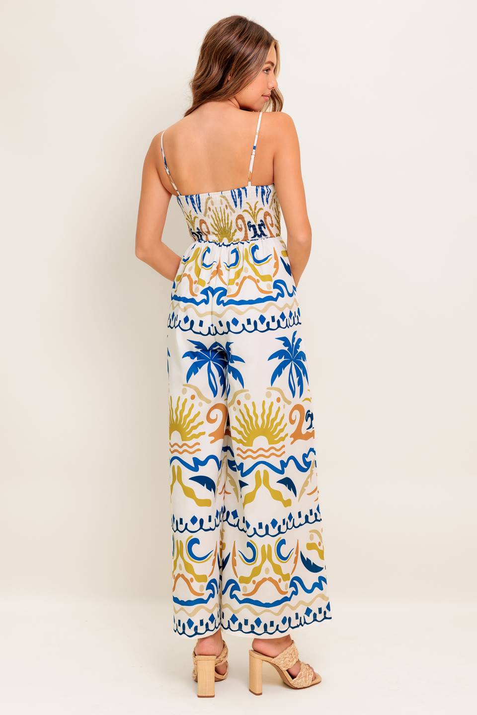 VACAY GLOW IVORY BLUE WOVEN JUMPSUIT - By Baano