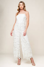 JUST ENOUGH OFF WHITE WOVEN LACE JUMPSUIT - By Baano