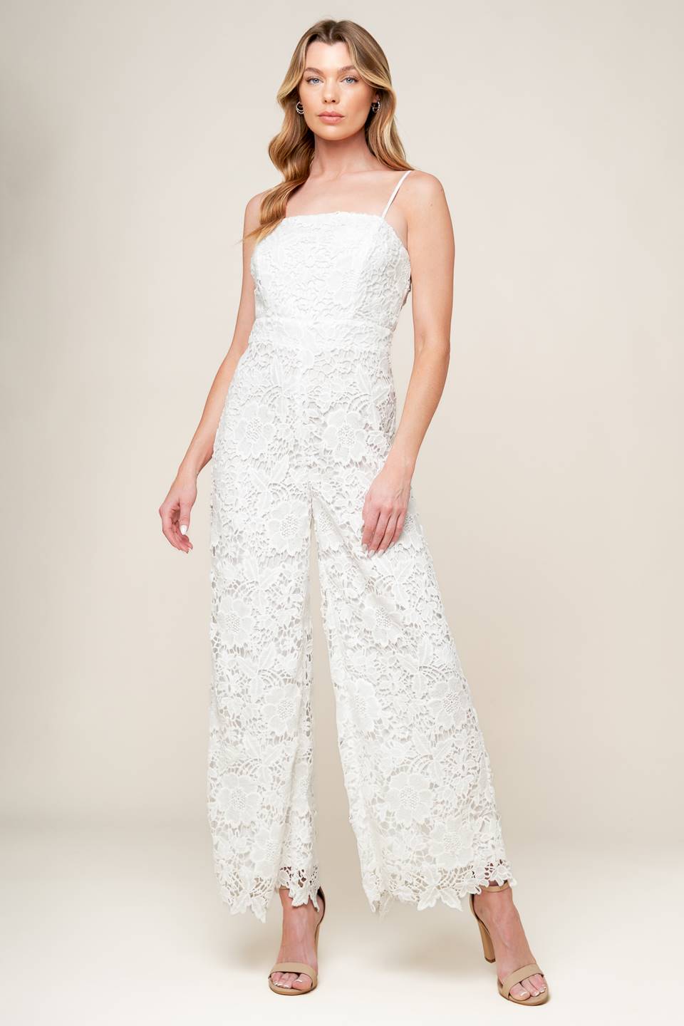 JUST ENOUGH OFF WHITE WOVEN LACE JUMPSUIT - By Baano
