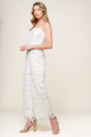 JUST ENOUGH OFF WHITE WOVEN LACE JUMPSUIT - By Baano