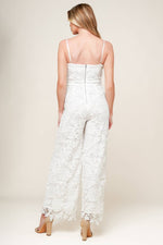 JUST ENOUGH OFF WHITE WOVEN LACE JUMPSUIT - By Baano
