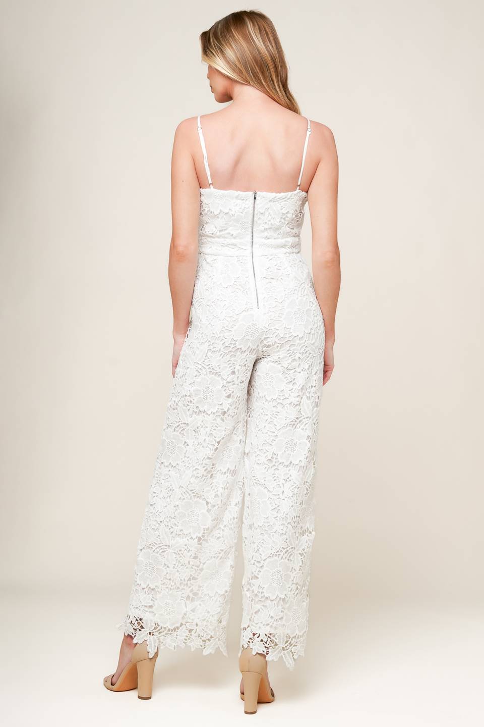 JUST ENOUGH OFF WHITE WOVEN LACE JUMPSUIT - By Baano