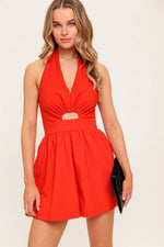 PLUM EMBRACE RED WOVEN ROMPER