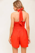 PLUM EMBRACE RED WOVEN ROMPER