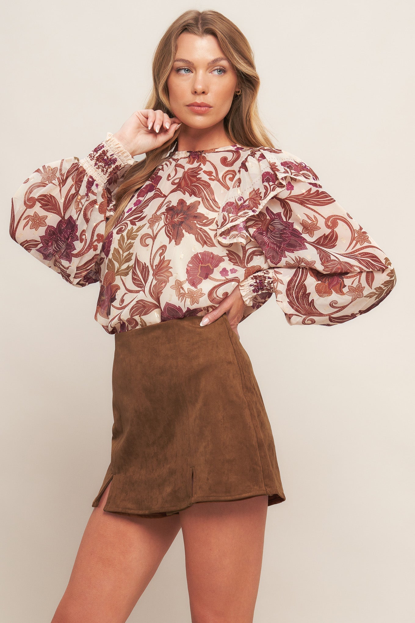 AUTUMN STARLET FAUX SUEDE SKORT - By Baano