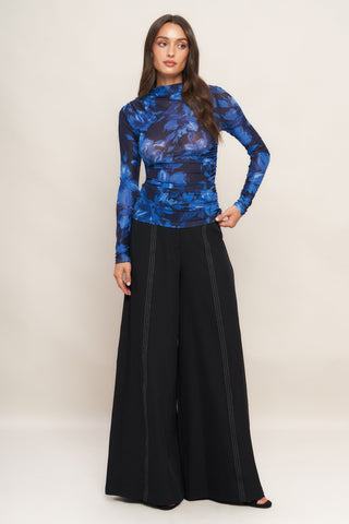 RUNWAY READY BLACK WOVEN WIDE LEG PANTS - By Baano