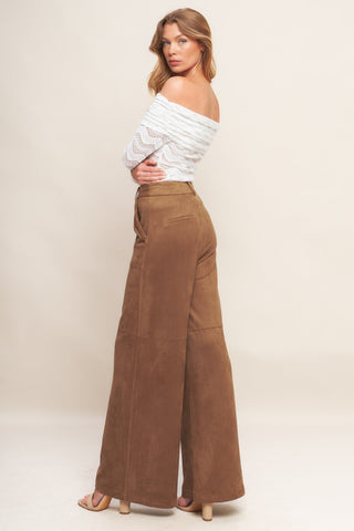 REFINED IMPRESSION FAUX SUEDE PANTS - By Baano