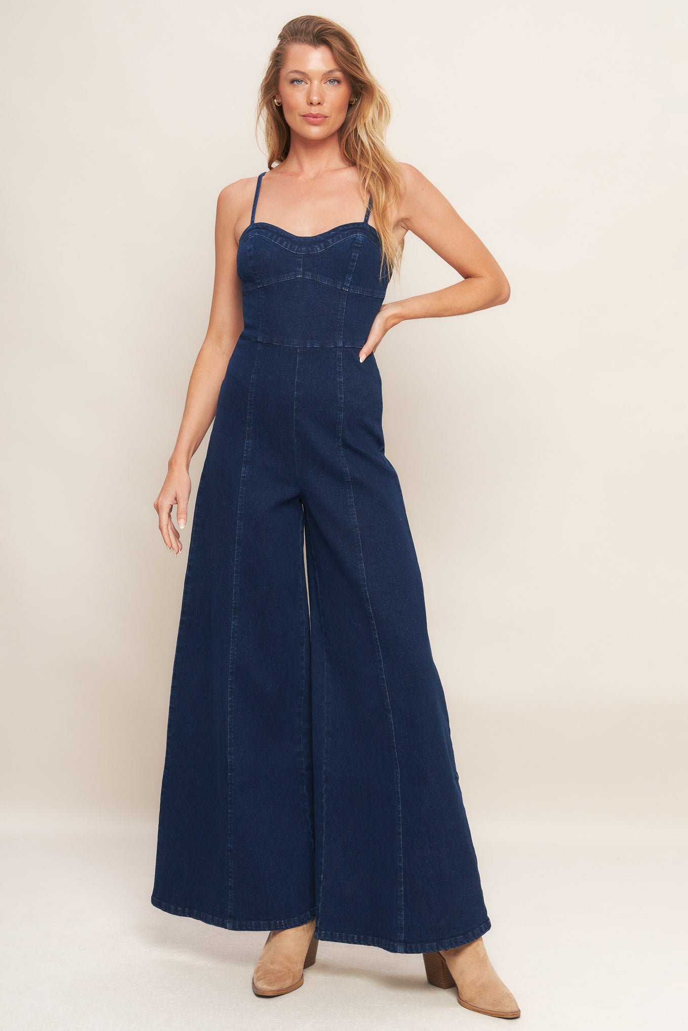 TRENDSETTING MEDIUM INDIGO DENIM JUMPSUIT - By Baano