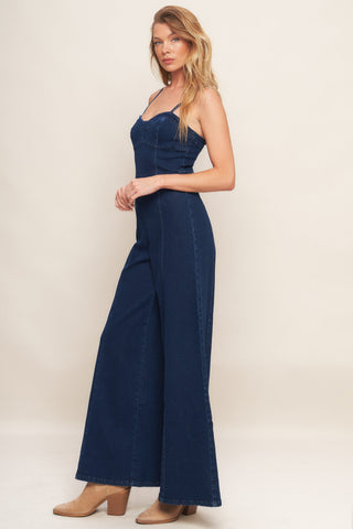 TRENDSETTING MEDIUM INDIGO DENIM JUMPSUIT - By Baano