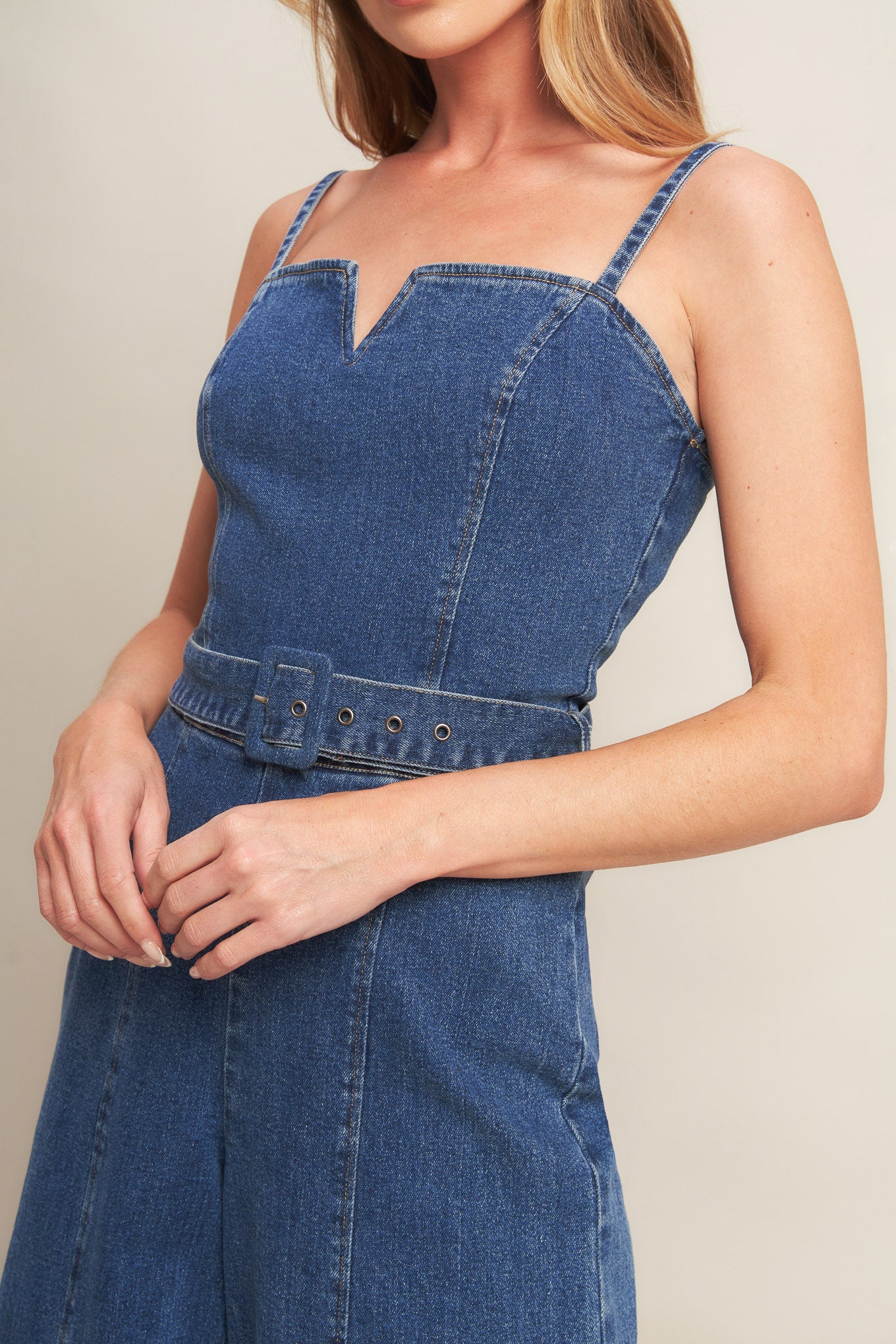 EXPERT SWEETNESS MEDIUM INDIGO DENIM JUMPSUIT - By Baano