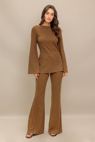 FLARE TOUCH SOLID KNIT PANTS - By Baano