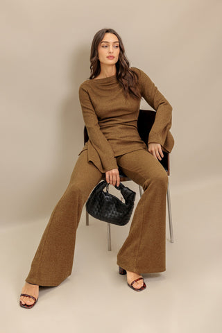 FLARE TOUCH SOLID KNIT PANTS - By Baano