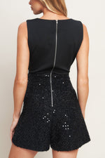 TWINKLE CHIC BLACK TOP AND SEQUIN SHORT ROMPER - By Baano