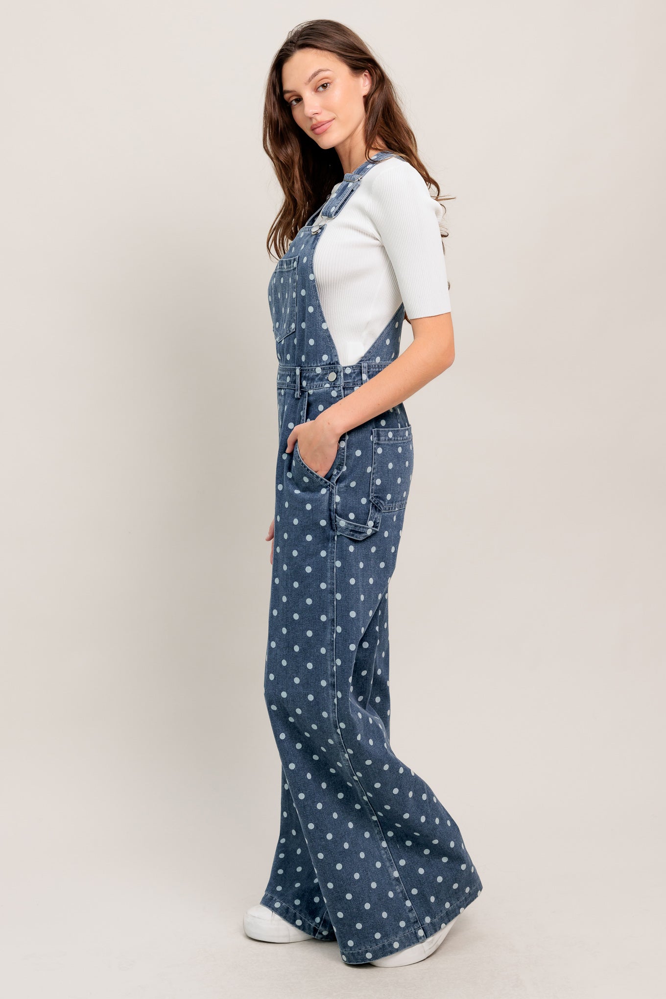 EVERYDAY POLKA OVERALL DENIM JUMPSUIT Flying Tomato