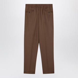 Brown Wool Blend Trousers - By Baano