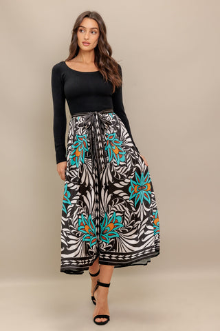 SUNBURST GARDEN BLACK MIDI DRESS - By Baano