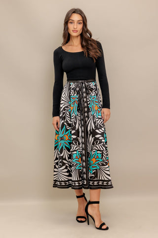 SUNBURST GARDEN BLACK MIDI DRESS - By Baano