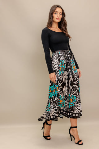SUNBURST GARDEN BLACK MIDI DRESS - By Baano