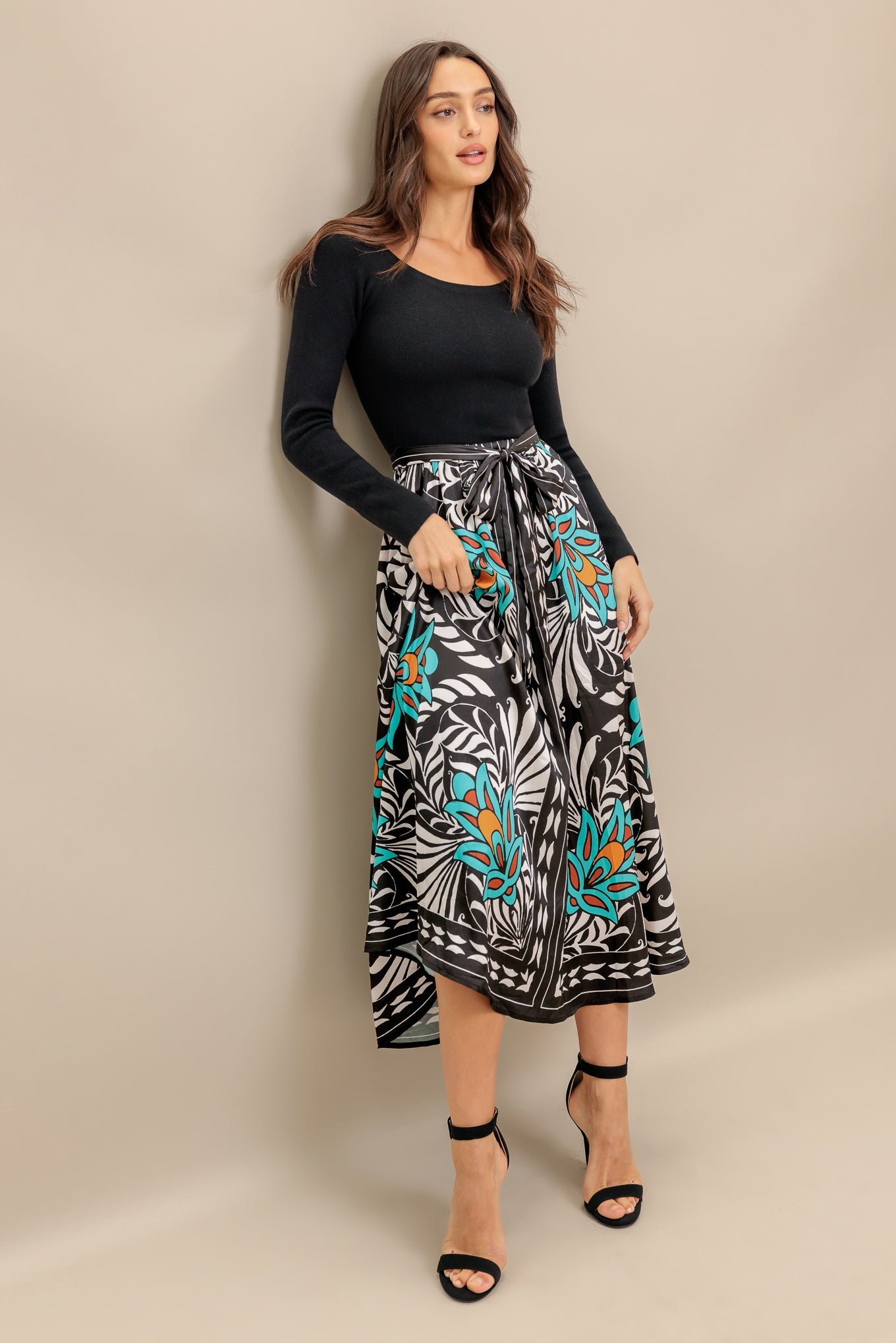 SUNBURST GARDEN BLACK MIDI DRESS - By Baano