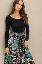 SUNBURST GARDEN BLACK MIDI DRESS - By Baano