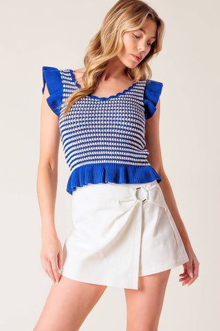 OUT WEST BLUE SWEATER KNIT TOP - By Baano