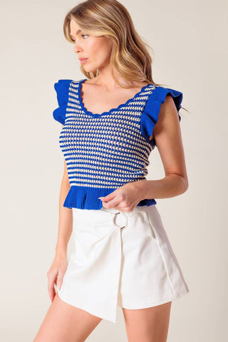 OUT WEST BLUE SWEATER KNIT TOP - By Baano