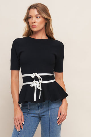 SUNLIT GROVE BLACK SWEATER KNIT TOP - By Baano