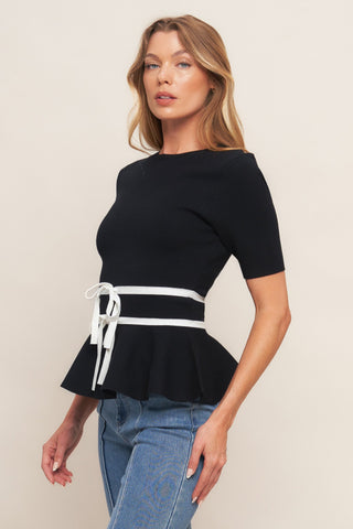 SUNLIT GROVE BLACK SWEATER KNIT TOP - By Baano