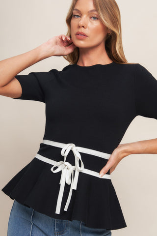 SUNLIT GROVE BLACK SWEATER KNIT TOP - By Baano