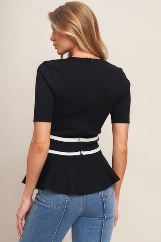 SUNLIT GROVE BLACK SWEATER KNIT TOP - By Baano