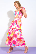 ABSOLUTE EDGE PINK WOVEN TOP AND SKIRT - By Baano