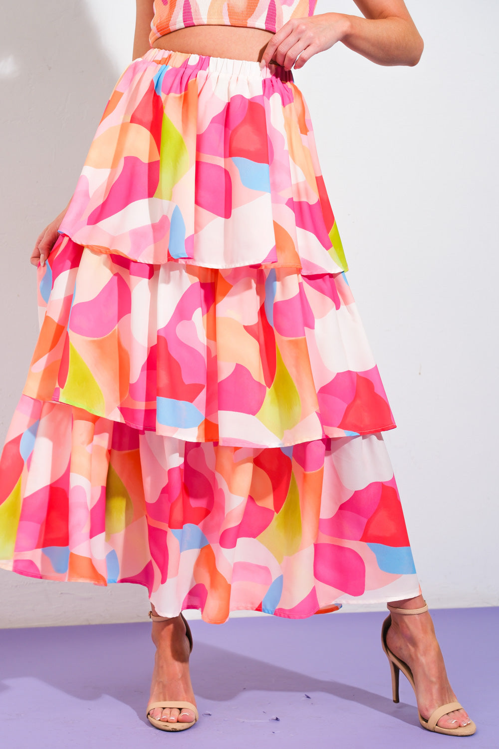 ABSOLUTE EDGE PINK WOVEN TOP AND SKIRT - By Baano