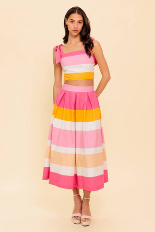 THE SPACE BETWEEN PINK WOVEN TOP AND SKIRT SET - By Baano