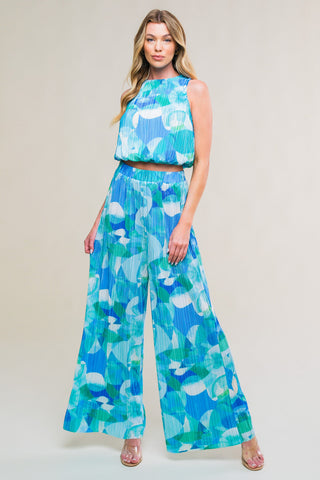 MARITIME MUSE WOVEN PLISSE TOP AND PANT SET - By Baano