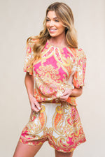 SCARLET SYMPHONY WOVEN TOP AND SHORT SET - By Baano