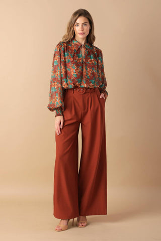 NOSTALGIC TEAL BROWN WOVEN TOP - By Baano