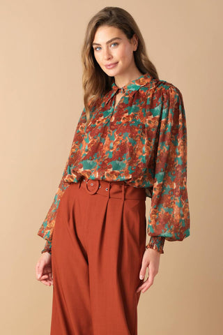 NOSTALGIC TEAL BROWN WOVEN TOP - By Baano