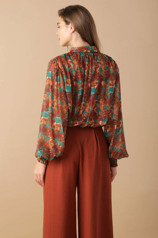 NOSTALGIC TEAL BROWN WOVEN TOP - By Baano