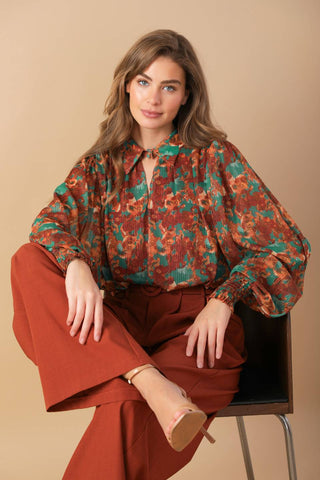 NOSTALGIC TEAL BROWN WOVEN TOP - By Baano