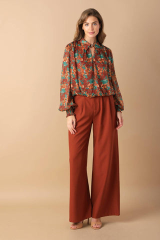 NOSTALGIC TEAL BROWN WOVEN TOP - By Baano