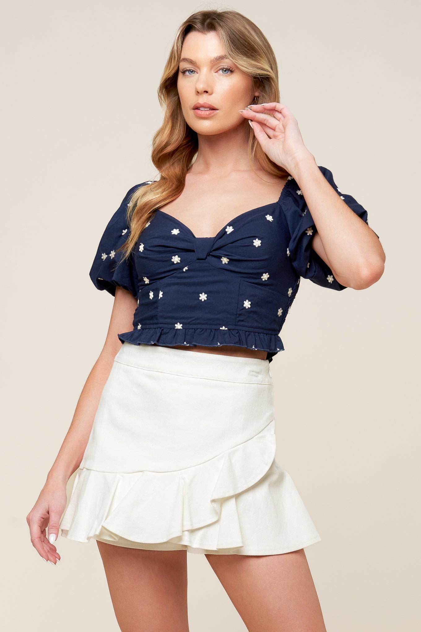 BEBE ALERT NAVY WOVEN TOP - By Baano