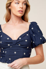 BEBE ALERT NAVY WOVEN TOP - By Baano