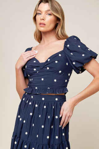 BEBE ALERT NAVY WOVEN TOP - By Baano
