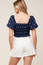 BEBE ALERT NAVY WOVEN TOP - By Baano