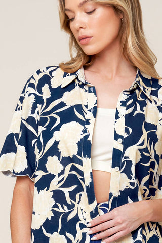SLOW MORNINGS NAVY WOVEN TOP AND SHORTS SET - By Baano