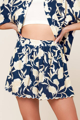 SLOW MORNINGS NAVY WOVEN TOP AND SHORTS SET - By Baano