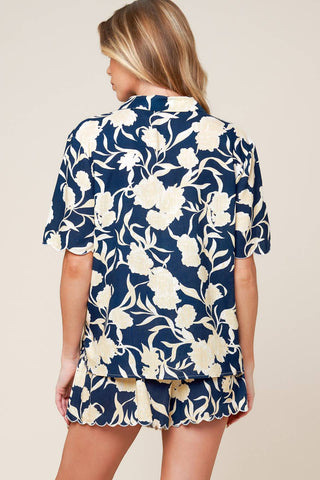 SLOW MORNINGS NAVY WOVEN TOP AND SHORTS SET - By Baano