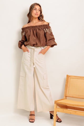 FULL SPEED AHEAD BROWN WOVEN TOP - By Baano