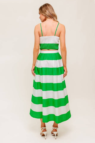 INFINITE FLARE GREEN WOVEN TOP AND SKIRT SET - By Baano